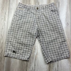 Burberry Brit Shorts Mens 28 Gray Beige Check Chino Flat Front Casual Men